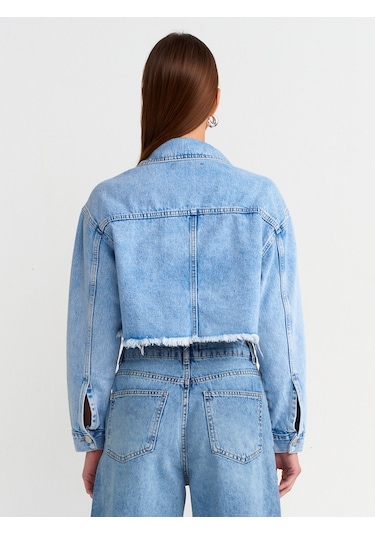 Dilvin Crop Denim Ceket Mavi