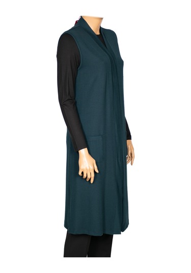 Hesna Kadın Deva Büyük Beden Cepli Dik Fitilli Soft Petrol Yelek 001