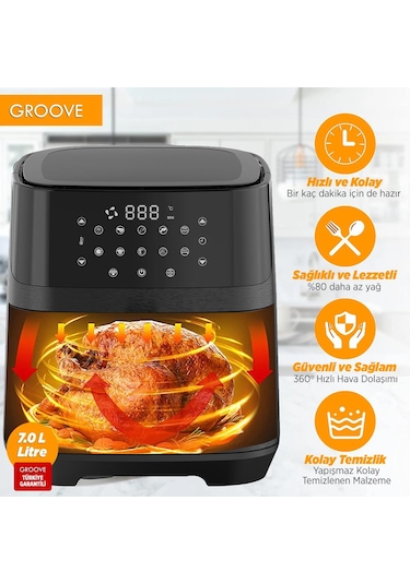 Groove Max XXL 7L 1800W WiFi Smart Airfryer Air Fryer Yağsız Sıcak Hava Fritözü Siyah