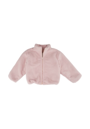 Fermuarlı Dik Yaka Peluş Ceket Pudra