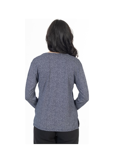 Yeni Sezon 2024 Desenli Yuvarlak Yaka Rahat Kalıp Likralı Anne Penye Bluz 6406-lacivert Lacivert