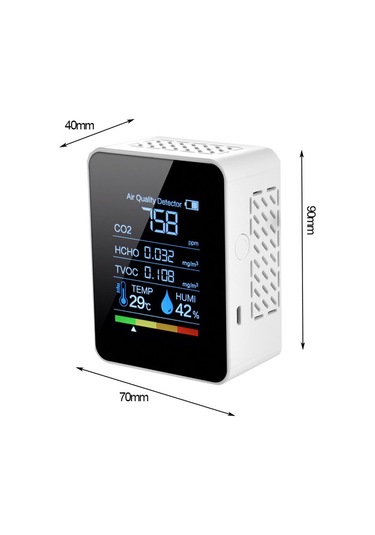 Springsun Siyah Beşlü Hava Kalitesi Testeri - Co2, Hcho, Tvoc, Sicaklık Ve Nem Ölçer - Portatif Elektrokimyasal Algılayıcı