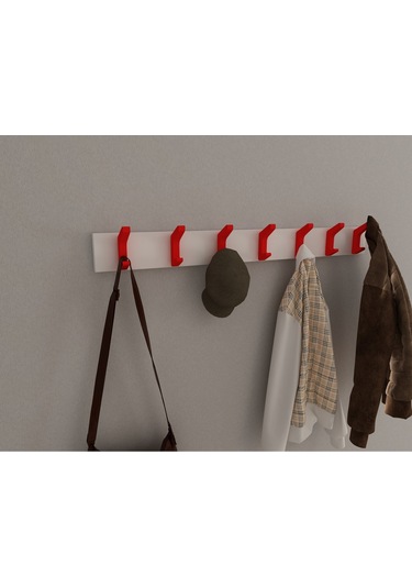 Hepsi3boyutlu Modern Duvar & Kapı Kanca Askılık - 7 Adet Kırmızı Kanca Askılık - Model No : 2 Kırmızı