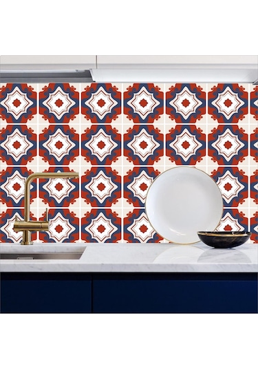 Mutfak Tezgah Arası Kendinden Yapışkanlı Folyo Kaplama Bordo Antik Fayans Desen 60cmx100cm