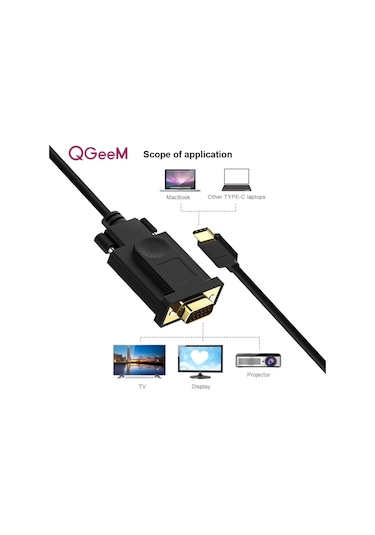 Qgeem QG-UA17 1.8m USB Type-C to Erkek VGA Kablo