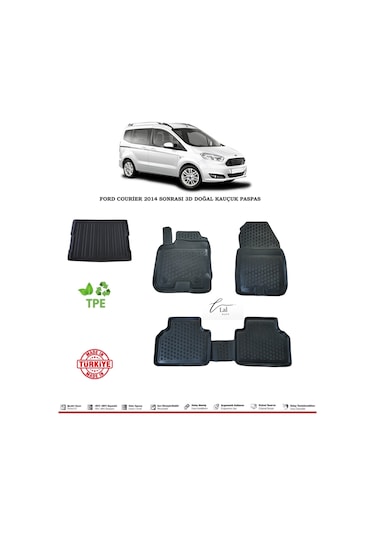 Ford Courier 2014 Sonrası 3D Havuzlu Paspas + Bagaj Havuzu Set