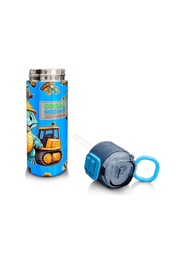 Coral High Kids Mavi Dinozor Desenli Pipetli Ve Direkt İçim Çelik Termos 500 Ml 31799 Yeşil