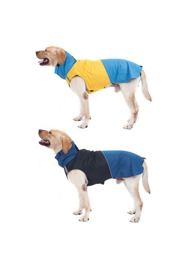 Vkemall Köpekler İçin Dışarıda Kullanıma Uygun Su Geçirmez Yağmurluk, Yansıtıcı Çizgili, Ayarlanabilir Fitli Outdoor Mont Mavi-sarı, Xs