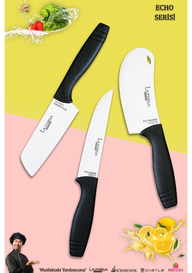 Eco Serisi Mutfak Bıçak Seti Et Sebze Börek 3 Lü Set Mft-1520 Siyah