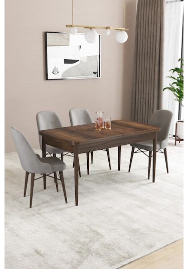 Sar Pakete Almira Serisi, Barok Ahşap Desen 80x132 Açılabilir Mdf Mutfak Masası Takımı 4 Adet Sandalye Gri Sar Pakete Almira Serisi, Barok Ahşap Desen 80x132 Açılabilir Mdf Mutfak Masası Takımı 4 Adet Sandalye Gri