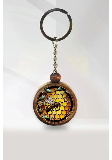 Bal Arısı Ahşap Anahtarlık Kahverengi