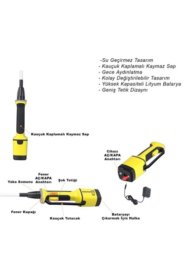 Dedeks Şarjlı Üvendire Şok Hayvan Cihazı Bataryalı 92 Cm