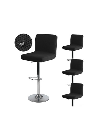 Skycity 4 Adet Sulu Dayanıklı Genişleyici Arka Koltuklu Bar Tabure Örtüsü - Restoran, Mutfak Uyumlu Kare Döner Sandalye Kılıfı Siyah Siyah