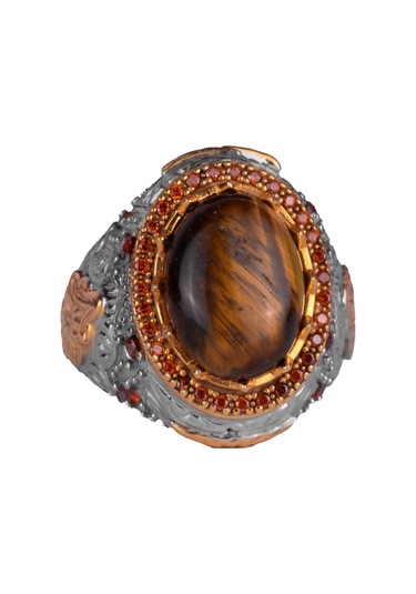 Gerçek Doğal Taş Yüzük - Sultan Yüzük - 925 Ayar Gümüş Yüzük Kaplan Gözü Gümüş