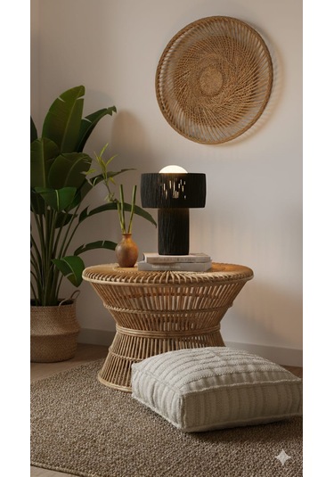 Makrome Siyah Rafya Abajur Modern Tasarım Dekoratif Masa Lambası Aydınlatma Glop Cam Abajur Siyah - Siyah