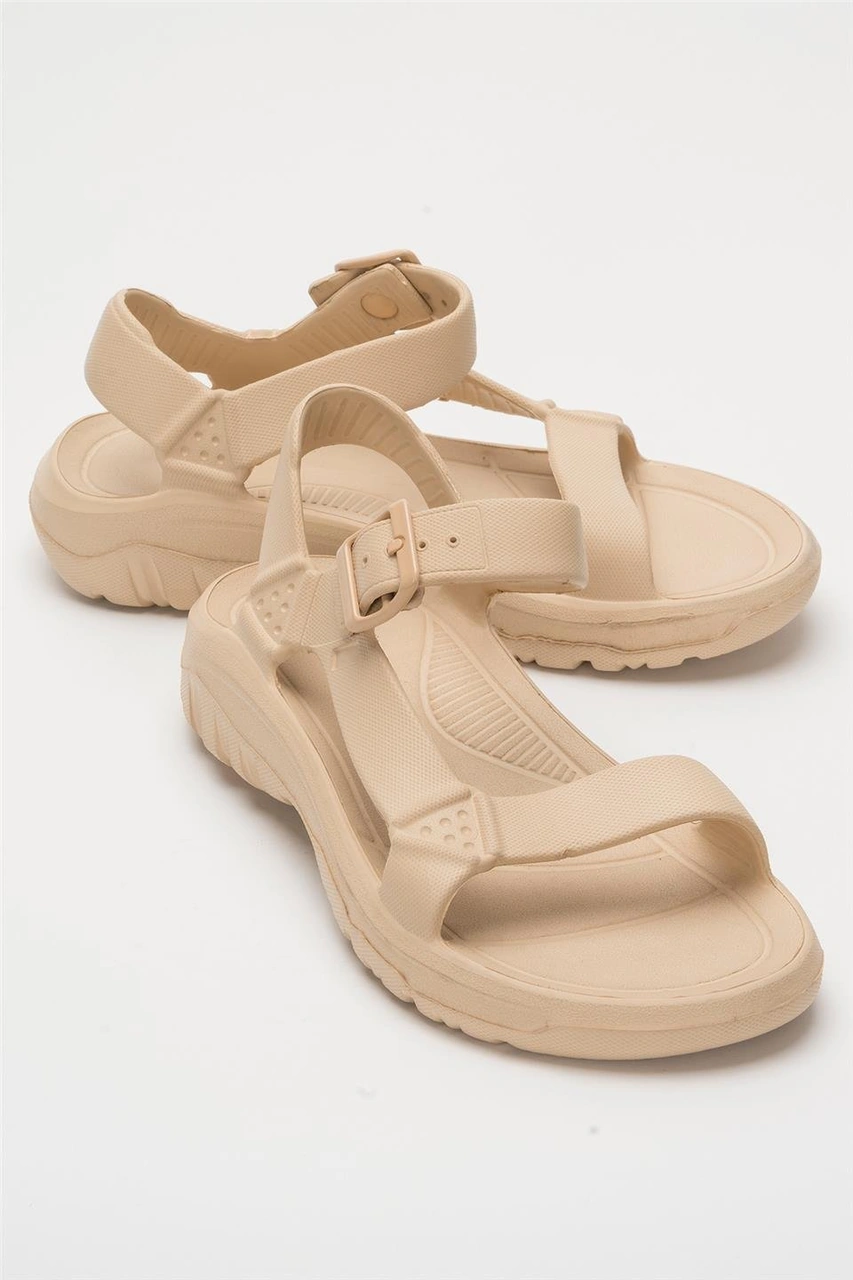 Unisex Eva Spor Kaymaz Yürüyüş Sandaleti Krem Krem