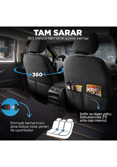 Panda Special Serisi Jakar Kumaş Oto Koltuk Kılıfı - Siyah - Taba