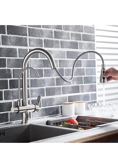 Fleko Spiralli Aritmali Mutfak Bataryası 3yollu Spiralli Arıtmalı Mutfak Eviye Bataryası Krom