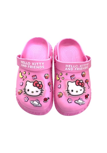 Hello Kitty Kız Çocuk Kaymaz Taban Işıklı Pembe Terlik Havuz Plaj Sandaleti Pembe - Beyaz