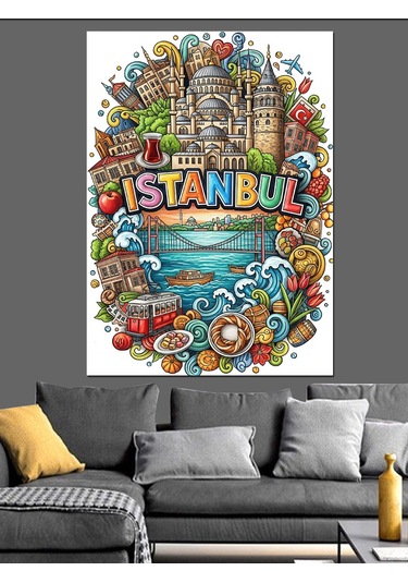 İstanbul Temalı Graffiti Yazı Dekoratif Kanvas - Mdf Ahşap Tablo