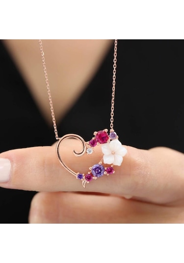 Aşk Senfonisi Manolya Çiçeği Rose Renk Flowers Gümüş Kolye