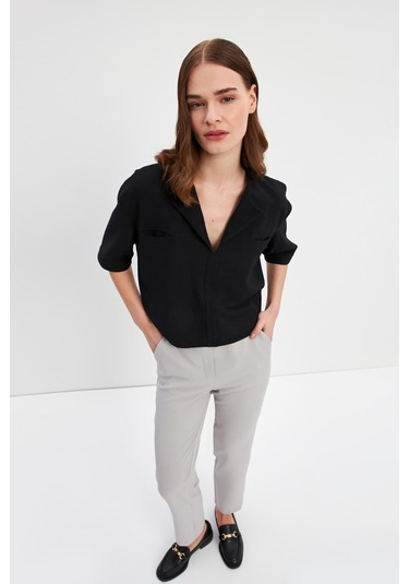 Stella Pulvis Siyah Kısa Kol Cepli Bluz Siyah