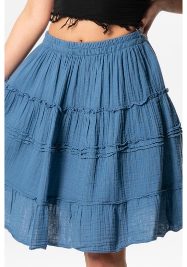 Benan Beli Lastikli Kısa Yazlık Müslin Etek İndigo İndg-indigo İndigo