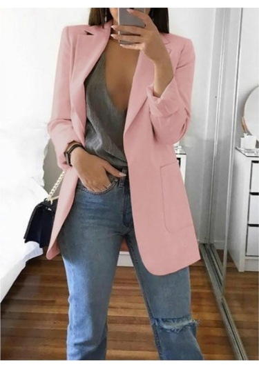 Kadın Moda Ceket Orta-uzun Kollu Tek Göğüslü Günlük Sıcak Ceket Pembe