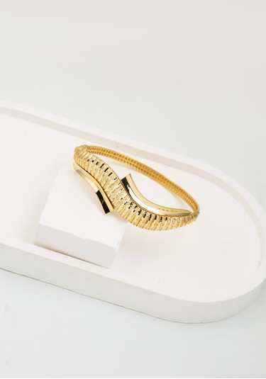 Bilezikci Kıvrımlı Altın Kelepçe Bilezik 14 Ayar