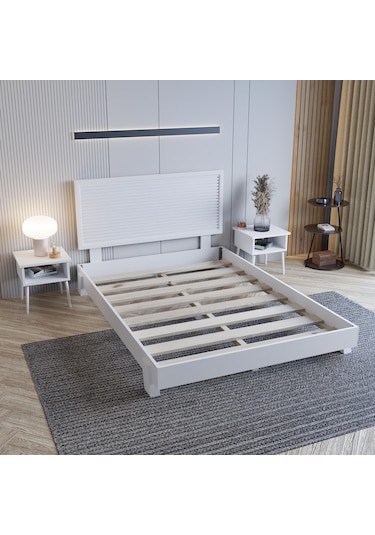 Alaz Model Beyaz Renk Çam Ahşap Karyola Ve İki Komodin Set Yatay -302 160 x 200 CM Alaz Model Beyaz Renk Çam Ahşap Karyola Ve İki Komodin Set Yatay -302 160 x 200 CM