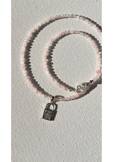 Pembe Kuvars 925 Ayar Gümüş Kolye Çok REnkli