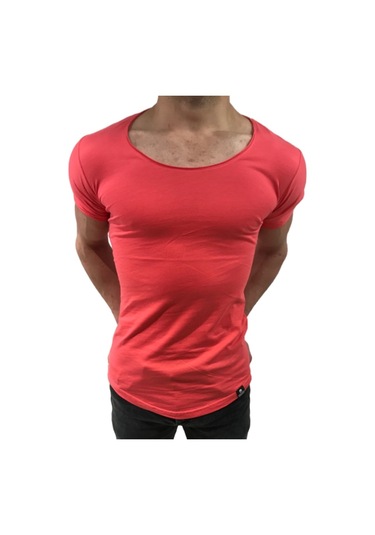 Bybülent Oval Yaka Açık Yaka Erkek Tişört Likralı Slim Fit