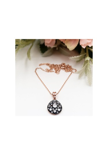 Elmas Montürlü Damla Taşlı Damla Set Rose Gold - Gümüş