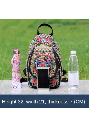 Yogodlns El Yapımı Işlemeli Tasarım Kanvas Sırt Çantası Kadın Küçük Etnik Sırt Çantası Sırt Çantası Kadın Seyahat Çok Fonksiyonlu Omuz Göğüs Çantası Renk
