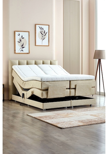 Nera Elektrikli Motorlu Hareketli Kumandalı Çift Kişilik Karyola+başlık+yatak Set