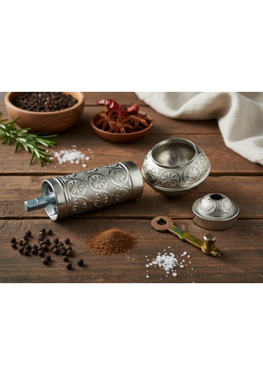 Zamak Metal Gümüş Renk 3 Lü Set Karabiber,kahve,çörek Otu El Değirmeni Öğütücü Grinder Gümüş