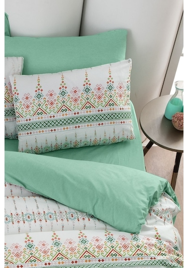 Mystory Home  Lastikli Çarşaflı Çift Kişilik Nevresim Takımı Estilla Yeşil