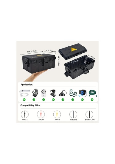 Willowhaven Siyah Orta Boy Elektrik Kutusu 10.6x5.7x5in 6 Girişli Kablo Koruması