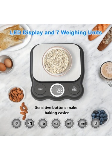 Oldfriend 1 Adet Hassas Dijital Yemek Gram Mutfak Pastacılık Ölçek Tartı Lcd Ekran Siyah Siyah