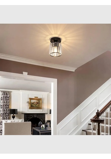 Yonlux Avize Kristal Tavan Lambası, Ampul E27, Siyah 463000317 Siyah