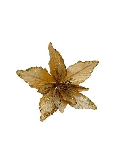 Yılbaşı Ağacı Dekor Süsü Simli Ata Çiçeği Altın 20 Cm