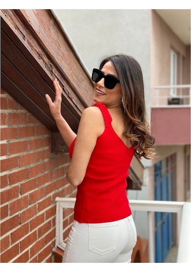 Forlady Kırmızı Incili Triko Atlet Standart-Kırmızı Çok Renkli