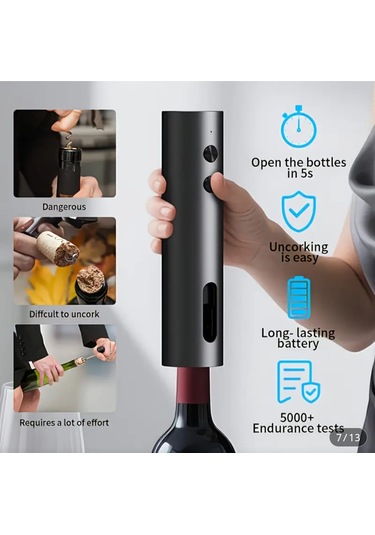 Atay Garage Otomatik Tirbuşon Şarap Şişe Aktarması Vakum Tıkacı Ve Saklama Ünitesi Siyah