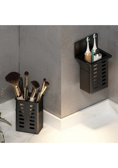 Willowhaven Beyaz Duvar Tipi Makyaj Fircasi Dis Fircasi Askisi Plastik Celik Organizer Drillsiz Montaj Beyaz