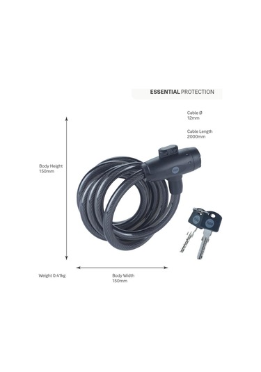 Yale Essential Kablolu Bisiklet Kilidi 12mm - Anahtarlı Gri