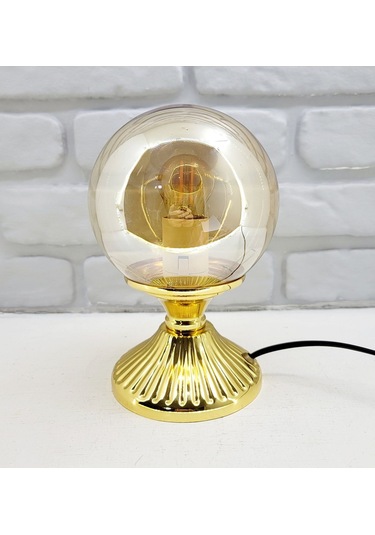 Modern Dekoratif Lake Gold Metal Ayaklı Glob Bal Camlı Abajur Gold
