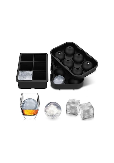 Geeksen Silikon Buz Tepsisi Ev Ve Ticari Buz Tepsisi Buz Kutusu Buz Topu Kalıbı 6 Delikli Kare Çubuk Buz Kutusu Siyah Kare Set Siyah