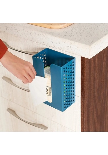 Createtech Yapışkanlı Raf Organizatörü Plastik Peçete Kutusu Mutfak Duvara Monte Depolama Beyaz Beyaz