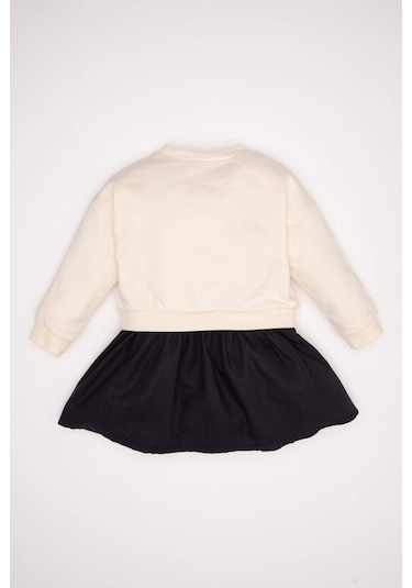 Defacto Kız Bebek Bisiklet Yaka Barbie Uzun Kollu Sweatshirt Elbise D2542A524AUER233 Ekru