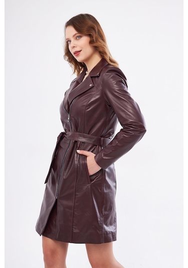 Derinss Dka2391 Hakiki Deri Kadın Bordo Pardesü 001